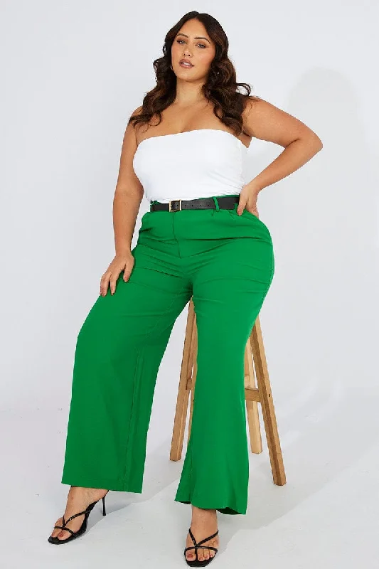 Green Wide Leg Pants High Waist Button Front Comfy High-Waist Jeans