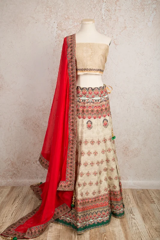 Printed choli & skirt R8_1520 linen skirt light
