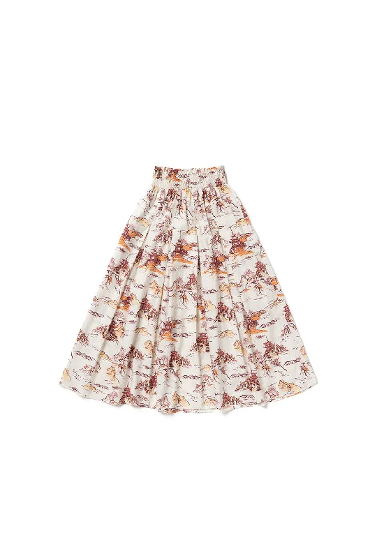 Smocked Waist MIDI Skirt - Chinoiserie denim skirt classic