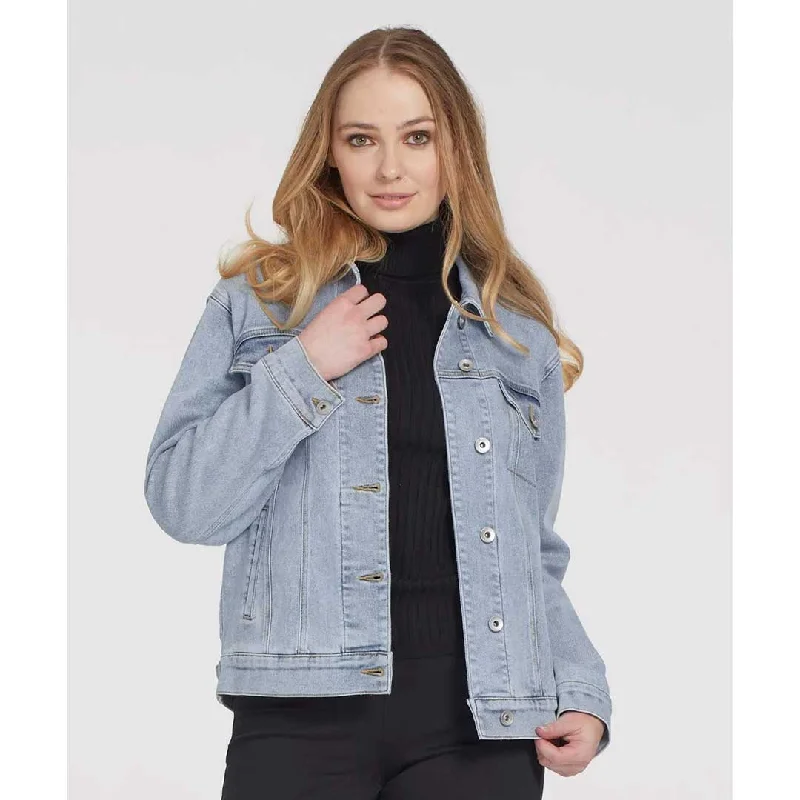 Tribal Women's Stretchy Boyfriend Jean Jacket Front Pockets Side Pockets Patch Pockets