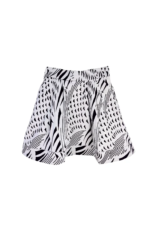 Flat Front Everyday MINI Skirt  - Abstract White a-line skirt cut