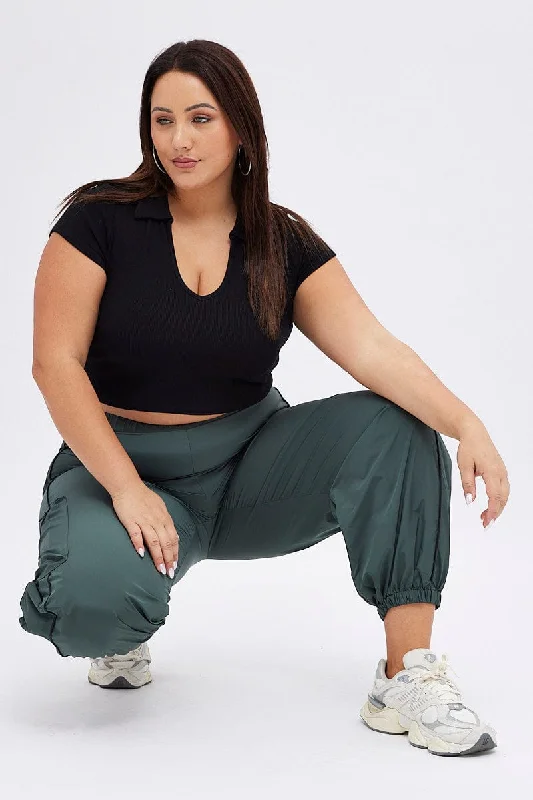 Grey Parachute Pants Piping Side Elastic Hem Comfortable Jogger Trousers