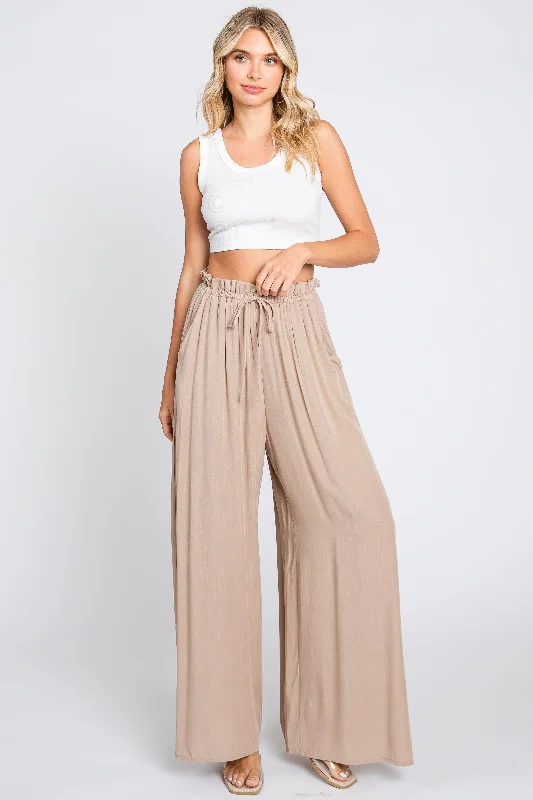 Taupe Wide Leg Pants Fashionable Jogger Pants