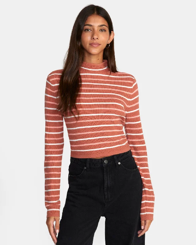 Après Sweater Long Sleeve Crop Top - Cinnamon Spandex Blend Rayon Blend Denim Blend