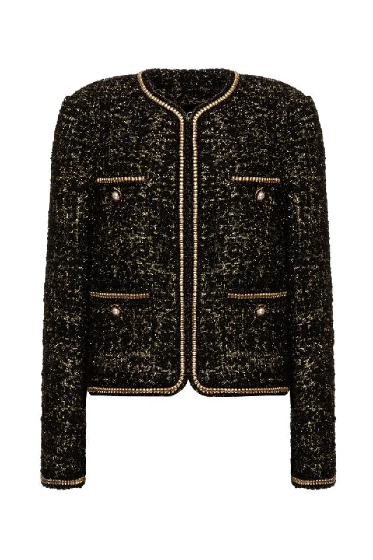 TWEED BLACK WOOL-BLEND CROPPED JACKET Cardigan Sweater Pullover
