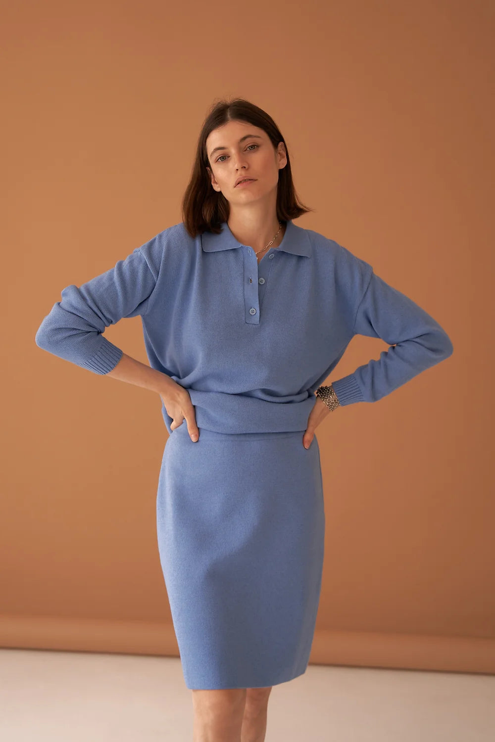 Blue Cotton Cashmere Skirt silk skirt sleek