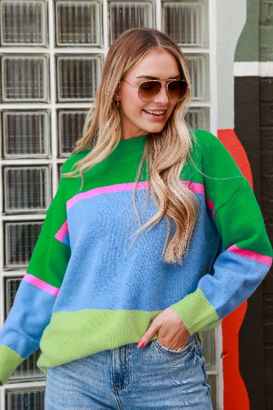 FINAL SALE - Confident Poise Color Block Oversized Sweater Notch Collar Peter Pan Collar Cowl Neck