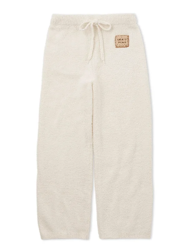 Powder Biscuit Embroidered Lounge Pants Elegant Silk Pants