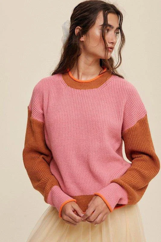 Listicle Color Block Ribbed Knit Sweater Terry Blend Velvet Blend Canvas Blend