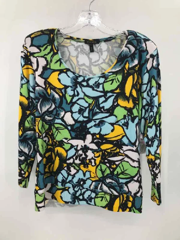 Pre-Owned Escada Black Size Large Floral Sweater Fleece Sweater Nylon Polyester