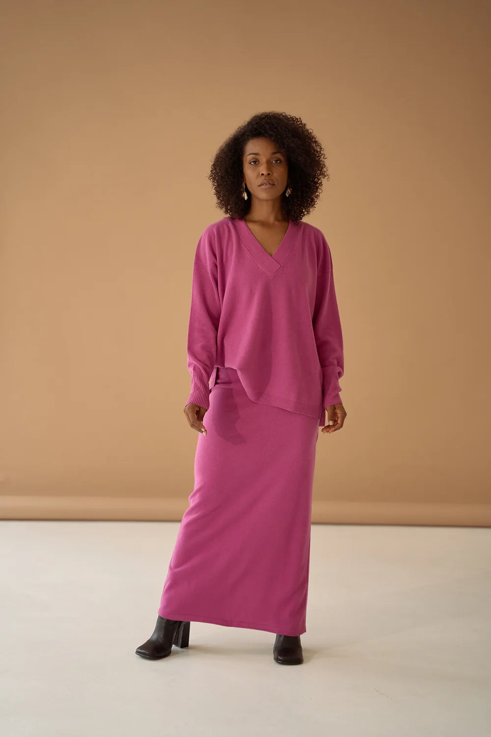 Pink Maxi Skirt Cashmere Wool wool skirt sturdy