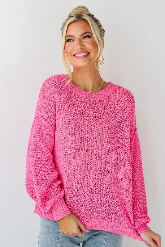 FINAL SALE - Perfect Mix Pink Lightweight Knit Oversized Sweater Open Front Closed Front Wrap Front