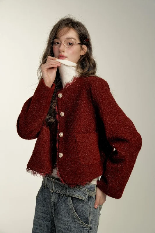 Luxurious Style Heart Button Jacket CHI0015 Bomber Jacket Anorak Windbreaker