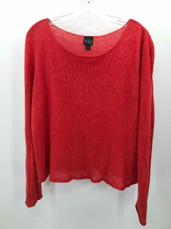 Pre-Owned Eileen Fisher Red Size Large Sweater Velvet Chenille Corduroy