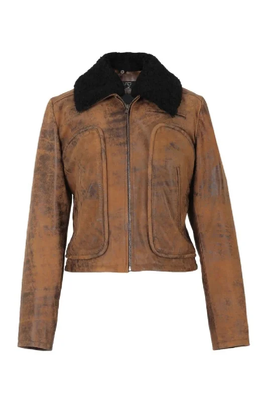 WASHED BROWN EMERY LEATHER JACKET Mesh Jacket Canvas Jacket Denim Jacket