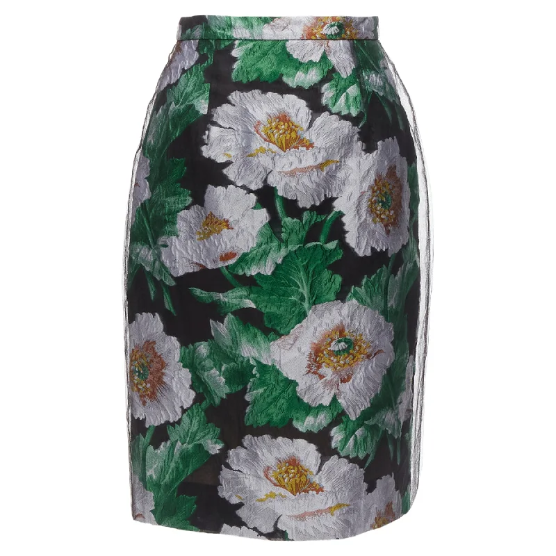 Oscar De La Renta tulle overlay floral jacquard skirt summer skirt style