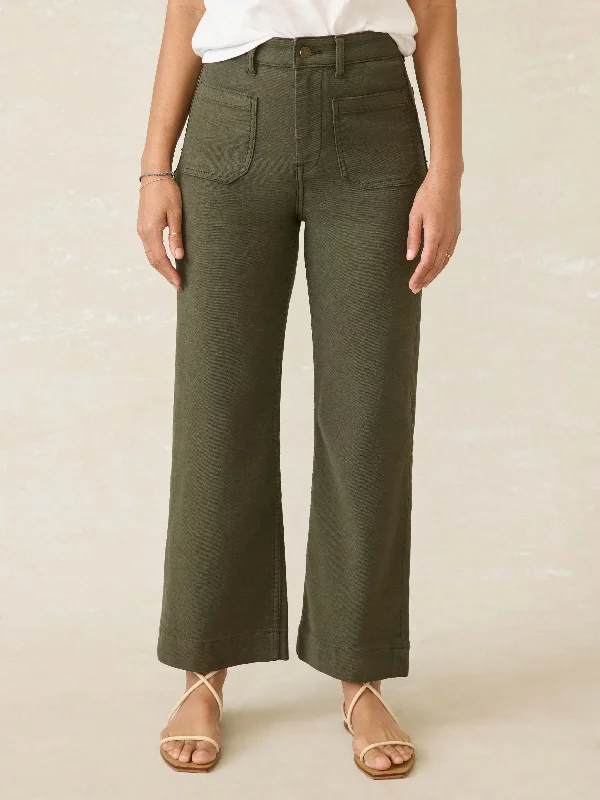 Stretch Terry Patch Pocket Ankle Pant - Forest Olive Casual Plaid Pants