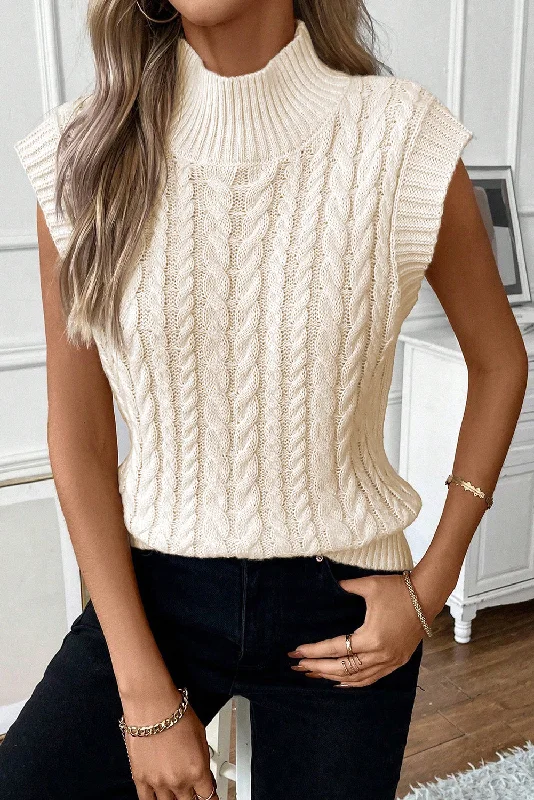 Cable Knit High Neck Sweater Vest Boxy Sweater Fitted Sweater A-Line