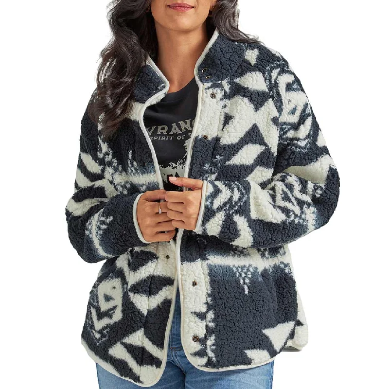 Wrangler Women's Retro Printed Sherpa Snap Jacket Mesh Jacket Canvas Jacket Denim Jacket