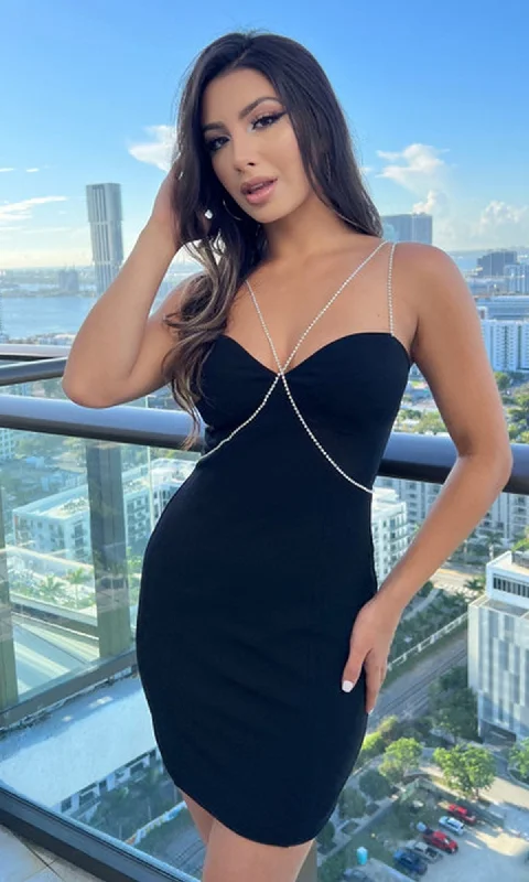 Millionaire Black Mini Party Dress Tunics Versatile functional