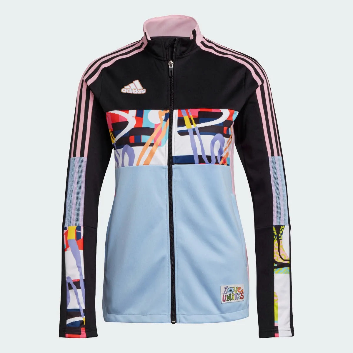 Adidas Love Unites Women Tiro Track Jacket - Black-Pink-Light Blue Welt Pockets Slit Pockets Flap Pockets