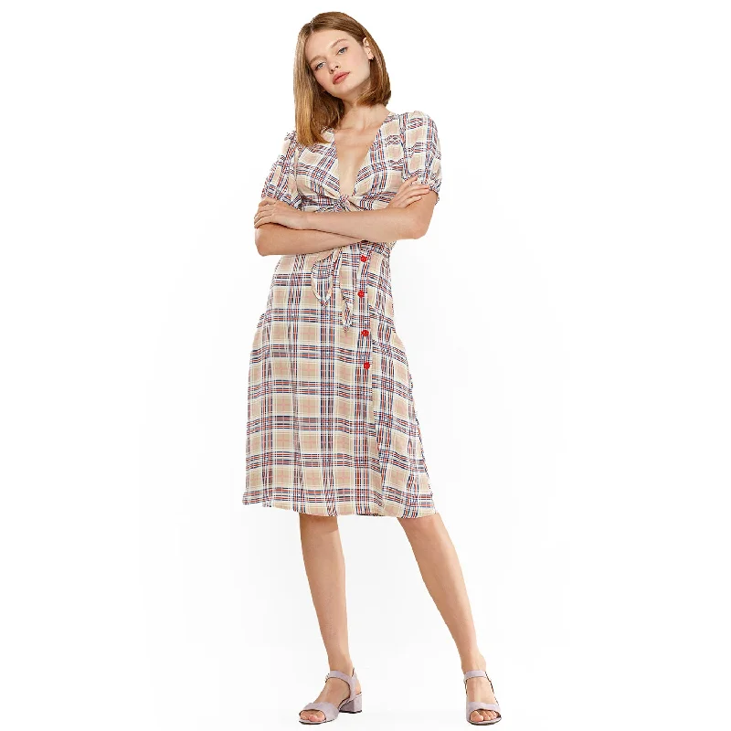Women's Multi Check Button Down Slit Skirt denim skirt classic