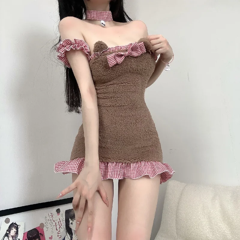 Cute plush hip skirt  KF70421 zip skirt side
