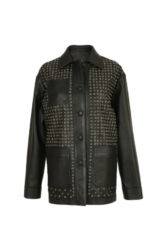 KARRI BLACK LEATHER JACKET Cotton Jacket Linen Jacket Terry Jacket