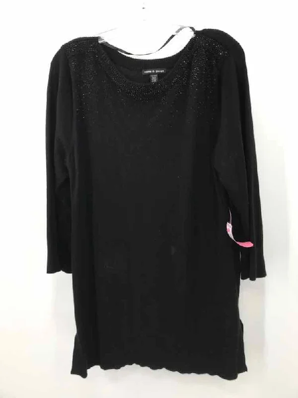 Pre-Owned Cable & Gauge Black Size XL Sweater Chenille Blend Fleece Blend Nylon Blend