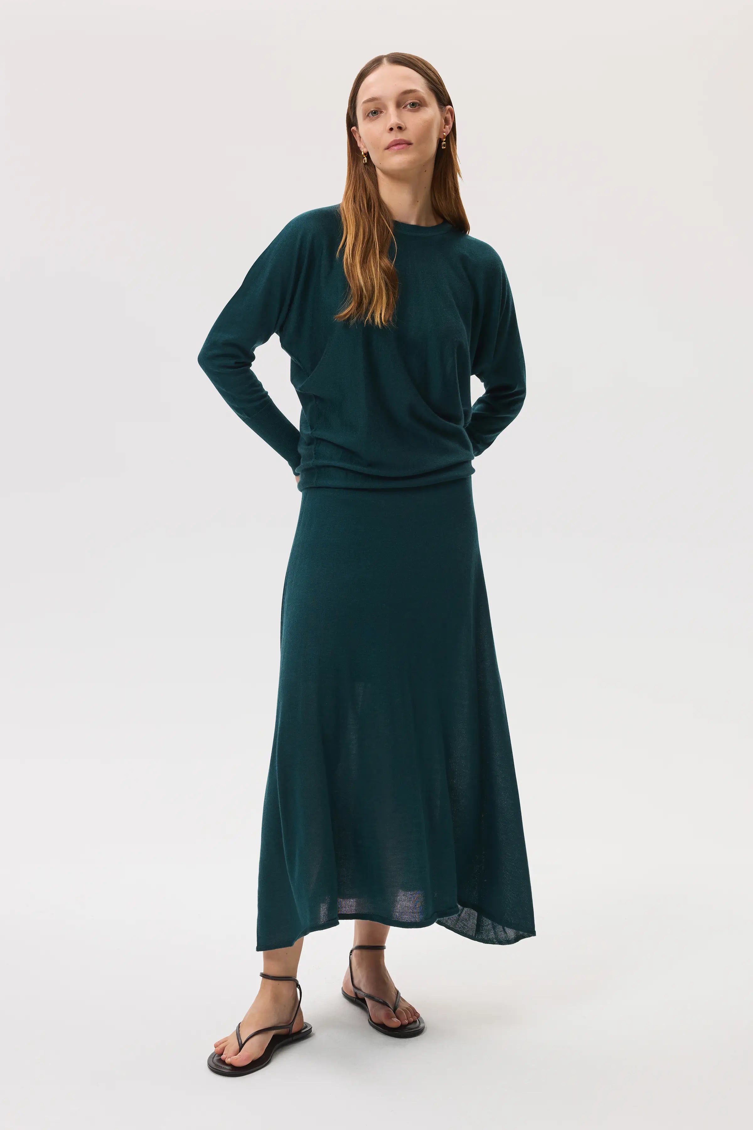 Cashmere Silk A-Line Skirt elastic waist skirt