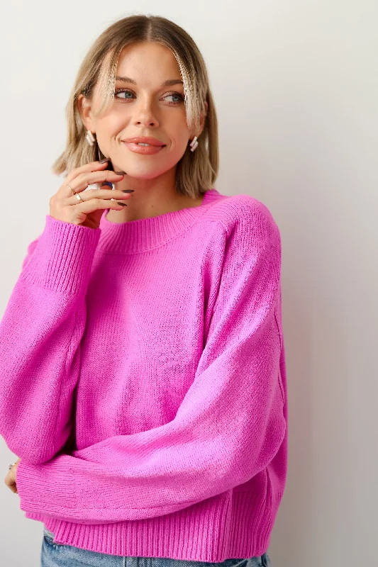 FINAL SALE - My Favorite Look Magenta Sweater Denim Fabric Leather Fabric Suede Fabric