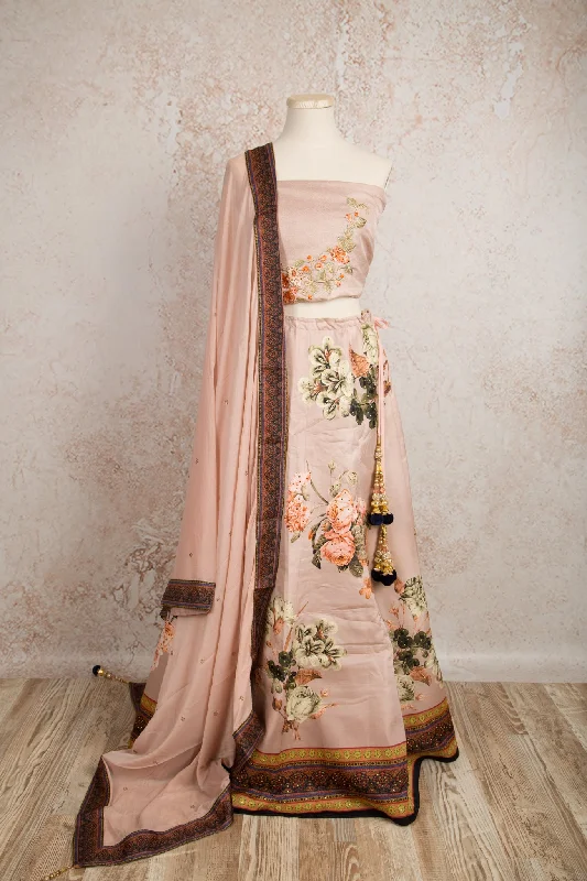 Printed choli & skirt R8_1528 satin skirt smooth