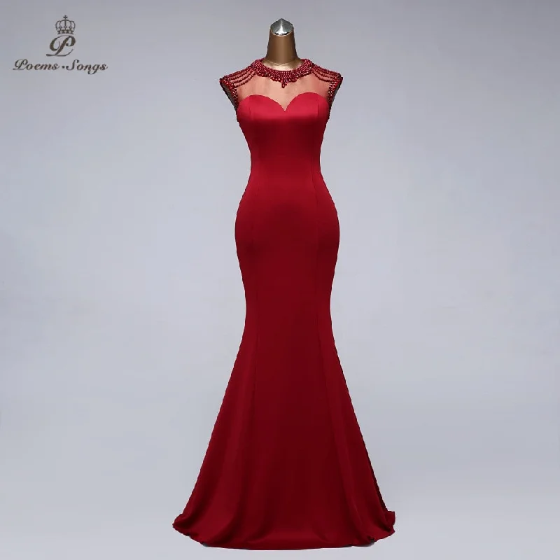 Elegant mermaid evening dress woman party night beading vestidos de fiesta de noche sleeveless evening gown party dress Tunics Corduroy durable