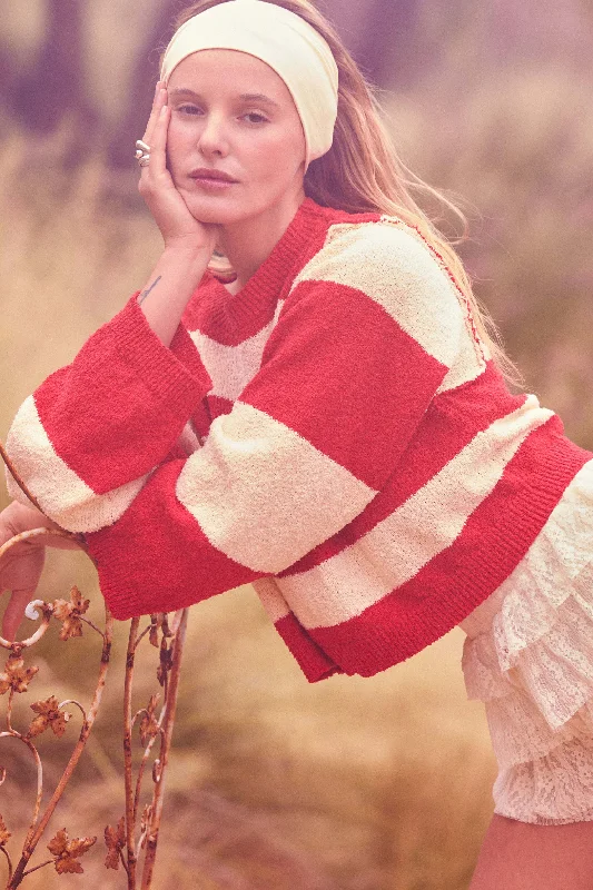 Straight Talk Striped Knit Cropped Sweater Handmade Hand-knitted Hand-woven