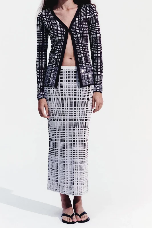 Alina Sequin Check Wool Skirt linen skirt natural