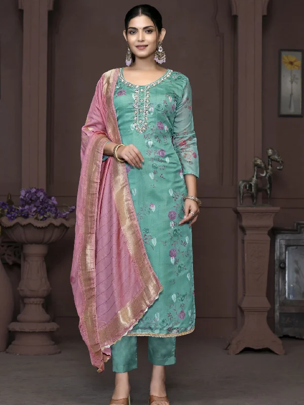 Blue Designer Readymade Pant Suit With Printed Hand Work Warm Wool Trousers