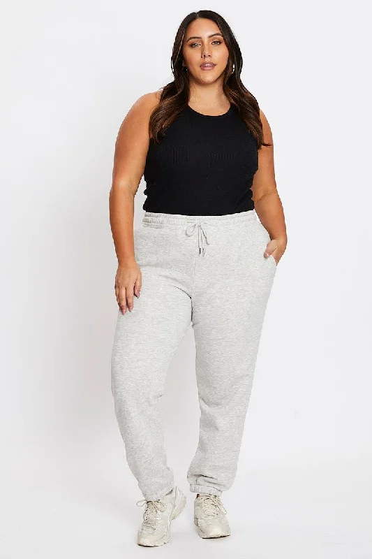 Grey Elastic Waist Track Pants Classic Straight-Leg Pants