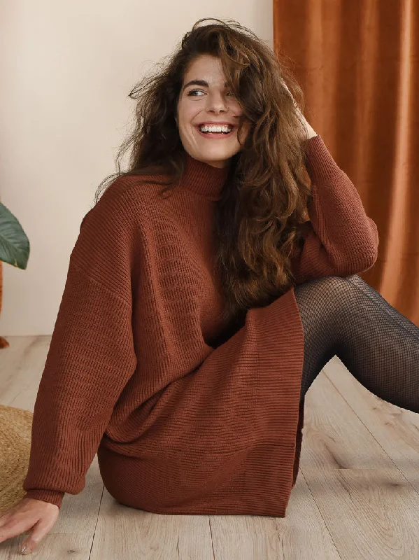 Astrid Caramel Sweater Knit Dress Faux Fur Fabric Real Fur Fabric Shearling Fabric