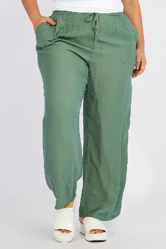 Green Wide Leg Pants High Rise Casual Yoga Pants