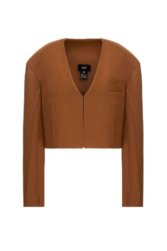 BROWN CROPPED JACKET Lace Jacket Ribbed Jacket Sequined Jacket