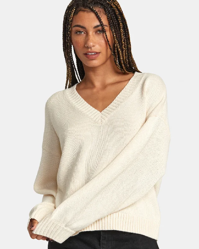Long Distance Sweater - Latte Ribbed Striped Patterned