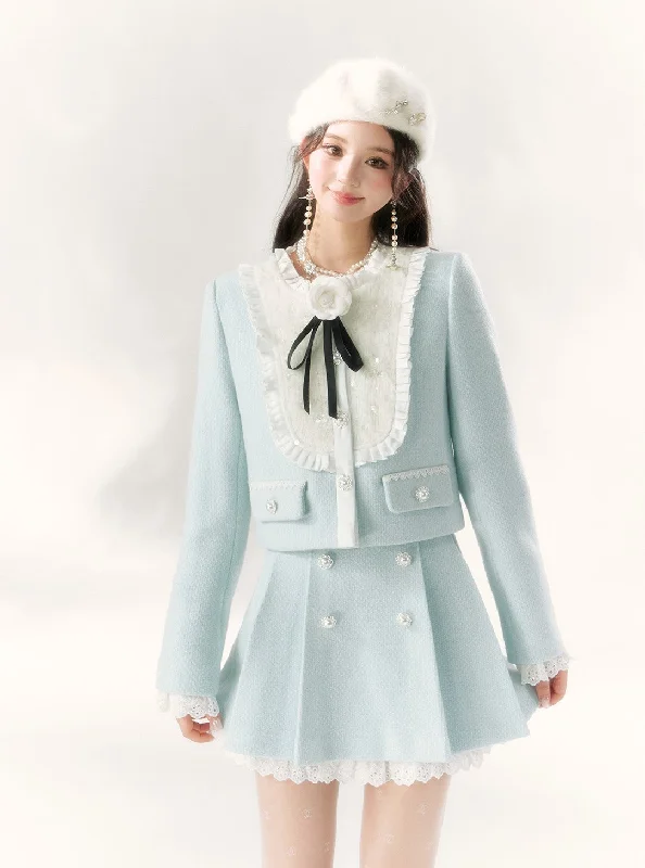 Blue and White Camellia Design Lace Jacket/Skirt BBB0103 Tailored Jacket Straight Jacket A-Line Jacket Blue and White Camellia Design Lace Jacket/Skirt BBB0103 Tailored Jacket Straight Jacket A-Line Jacket