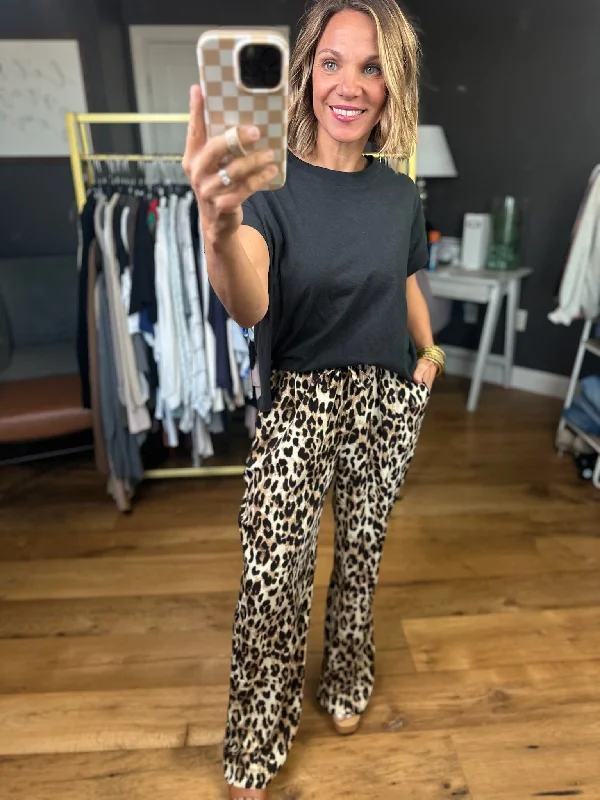 Got No Worries Animal Print Pant - Brown/Black Elegant Silk Pants