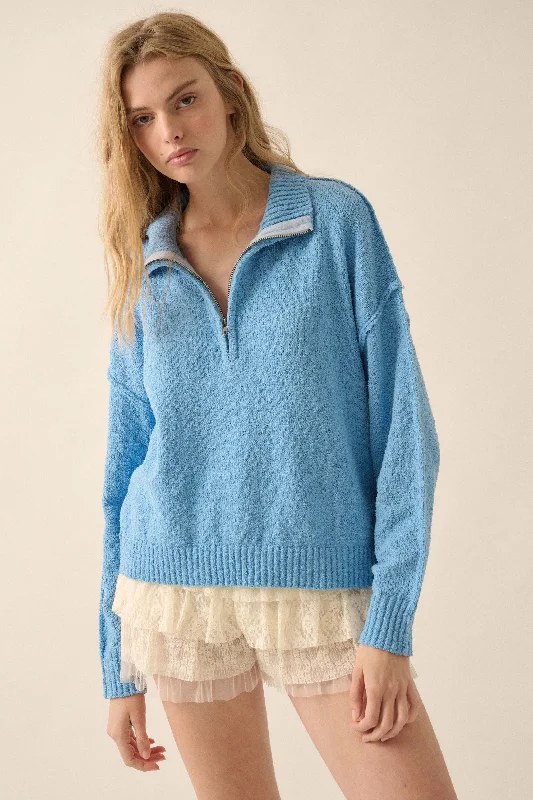Choose Joy Textured Knit Half-Zip Sweater Cashmere Blend Cotton Blend Poly Blend