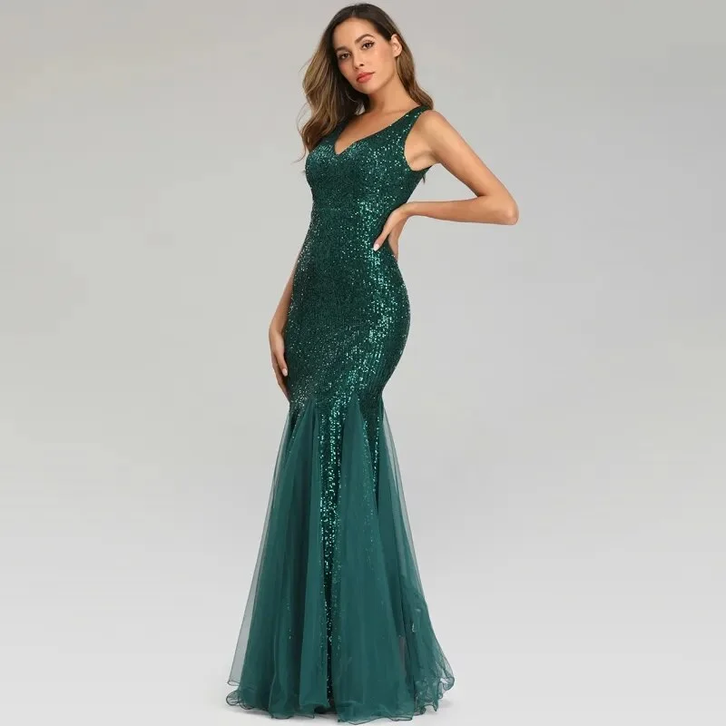 Green Evening Sleeveless Elegant Mermaid Long Formal Party Dress Tunics Custom made