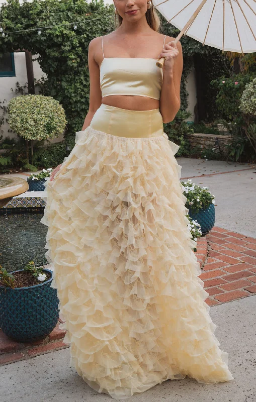 Meet Me at Midnight Skirt ~ Pale Yellow Ruffle Tulle chiffon skirt airy