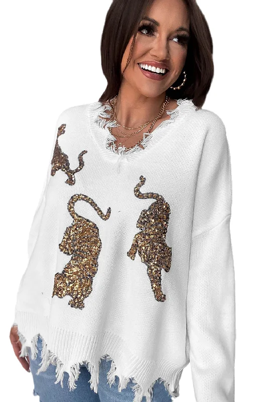 Bohemian Sequin Tiger Knit Sweater Sweater Knitwear Pullover