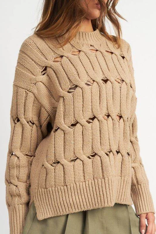 Emory Park | Open Knit Sweater With Slits Wool Sweater Cotton Sweater Cashmere Sweater