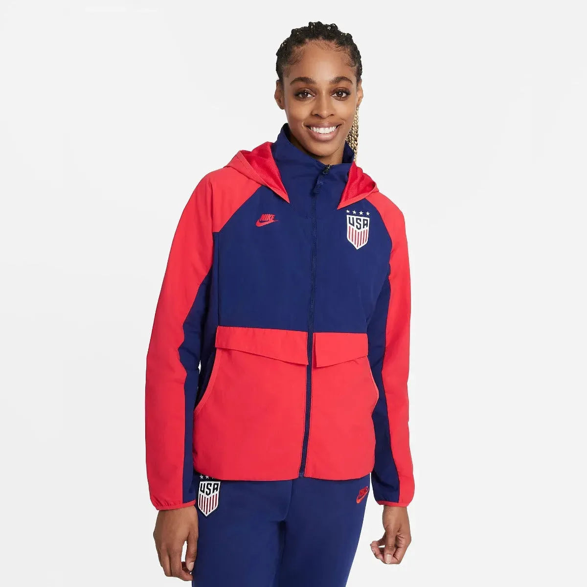 Nike 2021-22 USA Women AWF Lite Jacket - Navy-Red Hooded Jacket Caped Jacket Shawl Collar Jacket Nike 2021-22 USA Women AWF Lite Jacket - Navy-Red Hooded Jacket Caped Jacket Shawl Collar Jacket