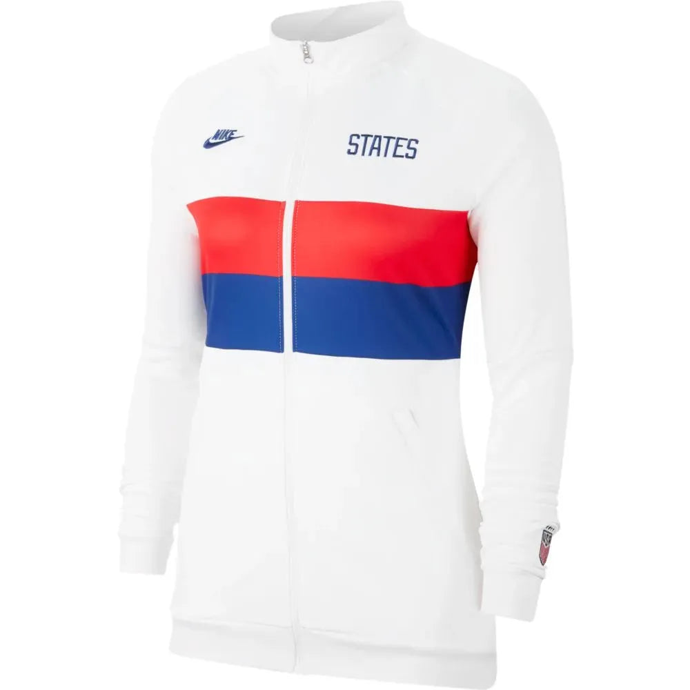 Nike 2020-21 USA Women's I96 Track Jacket - White-Navy-Red Appliqued Jacket Beaded Jacket Sequined Jacket Nike 2020-21 USA Women's I96 Track Jacket - White-Navy-Red Appliqued Jacket Beaded Jacket Sequined Jacket